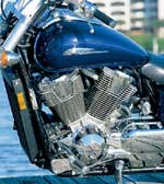 The VTX powerplant is like a sculpture, and undeniably the focal point of the cruiser. Its huge 4.5-liter airbox is situated between the massive cylinders, and a specially designed dry sump system allows the engine to sit low in the frame. 